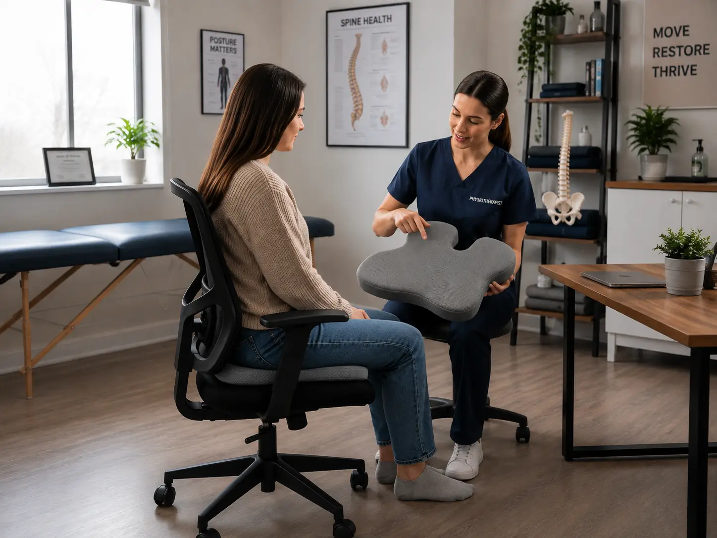 A physiotherapist reviewing posture